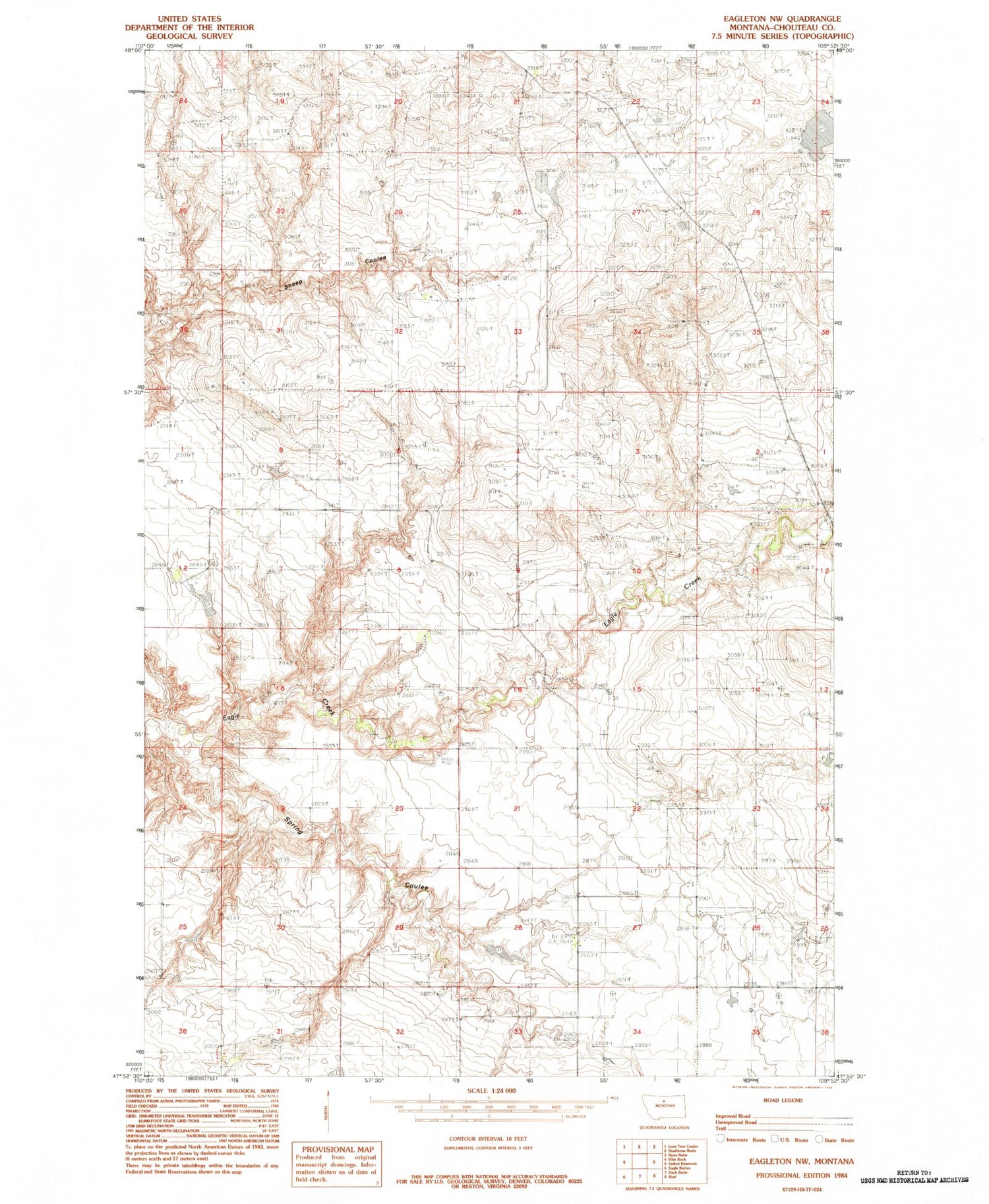 Classic USGS Eagleton NW Montana 7.5'x7.5' Topo Map Image