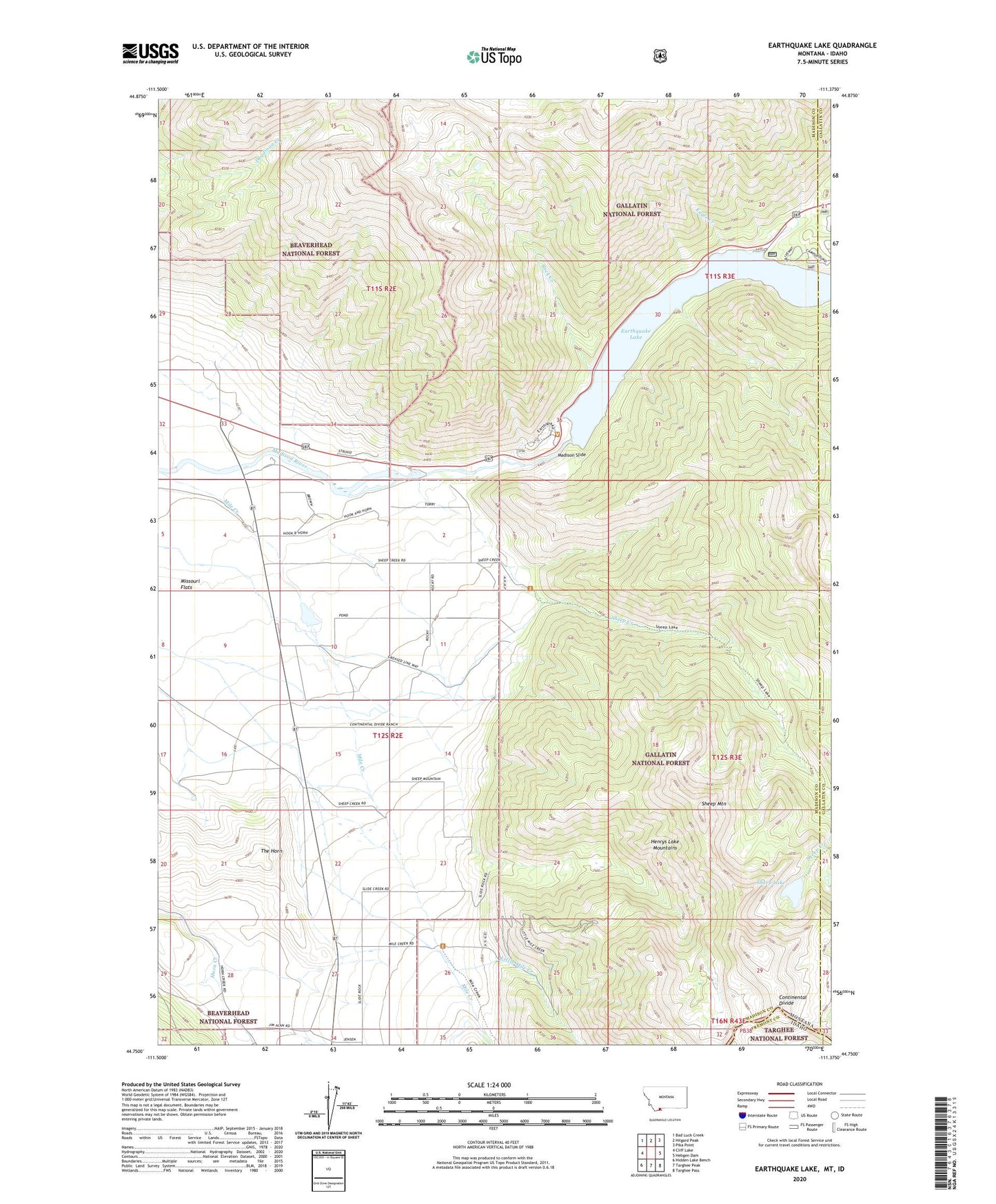 Earthquake Lake Montana US Topo Map Image