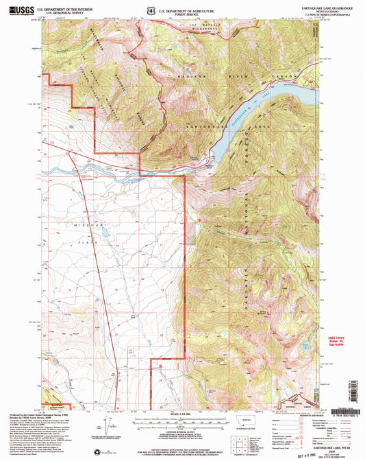 Classic USGS Earthquake Lake Montana 7.5'x7.5' Topo Map Image