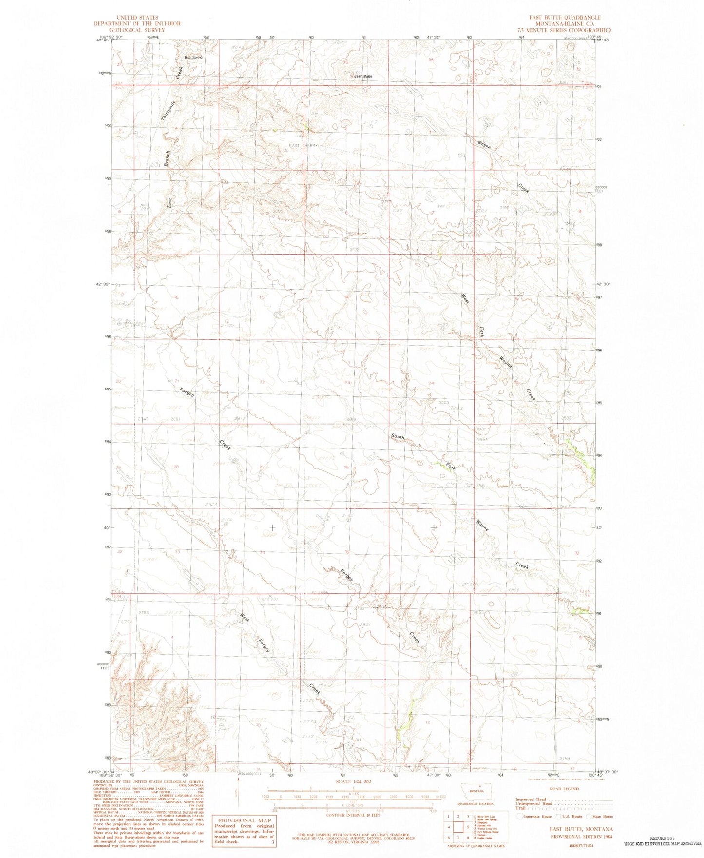 Classic USGS East Butte Montana 7.5'x7.5' Topo Map Image