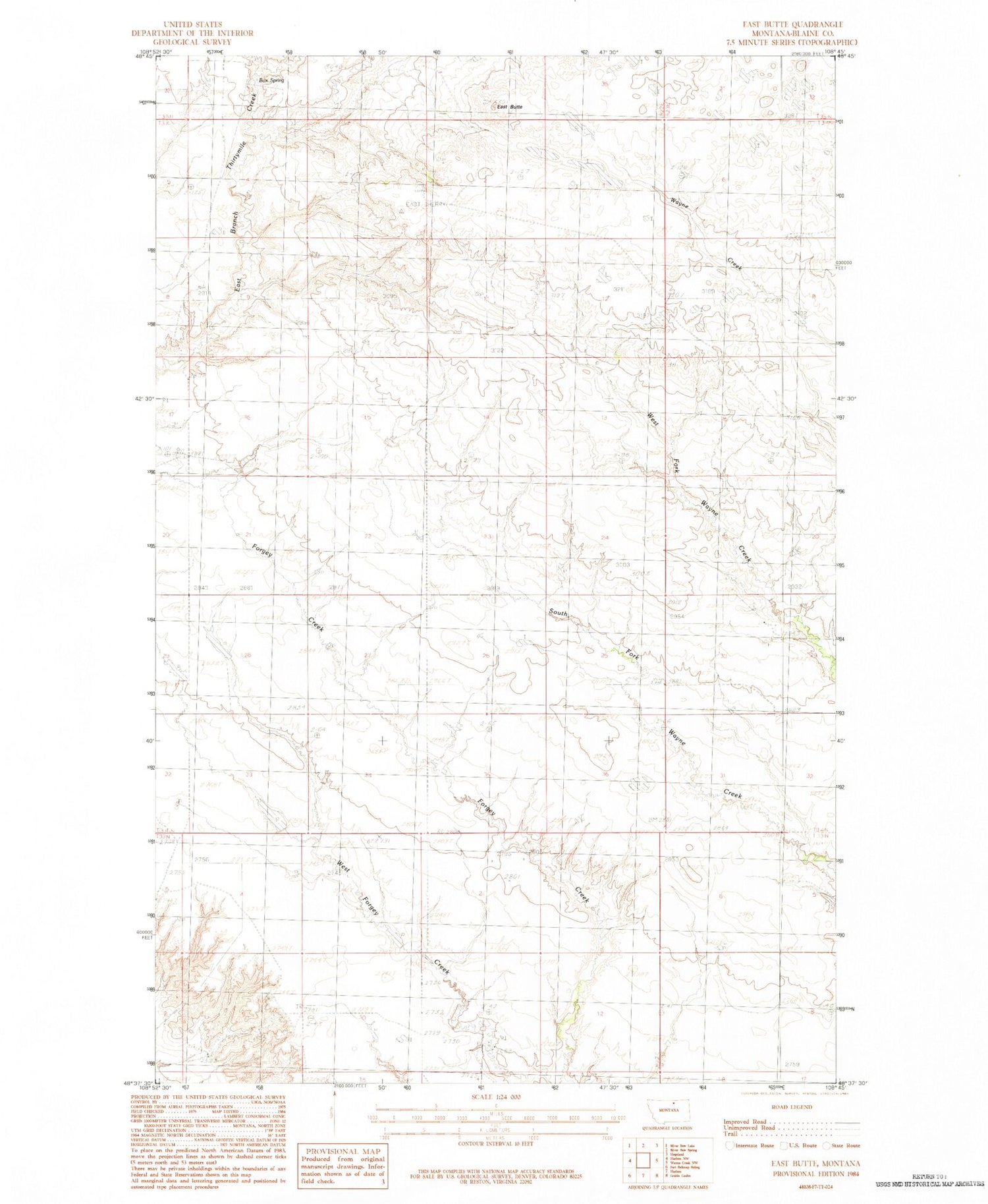 Classic USGS East Butte Montana 7.5'x7.5' Topo Map Image