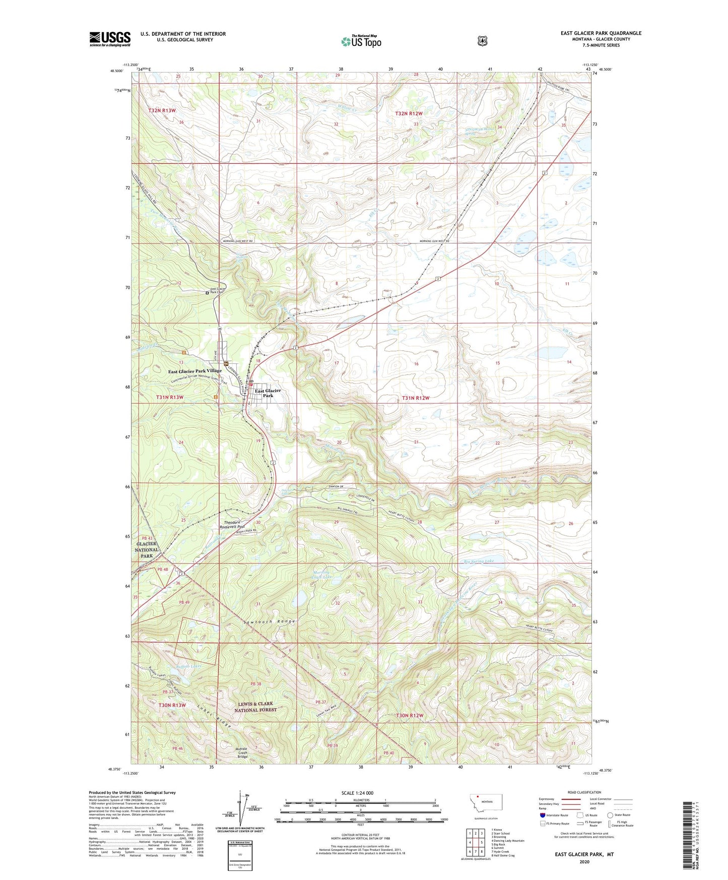 East Glacier Park Montana US Topo Map Image