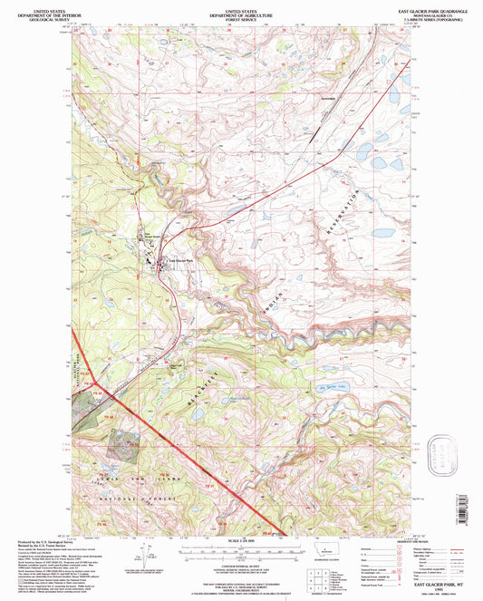 Classic USGS East Glacier Park Montana 7.5'x7.5' Topo Map Image
