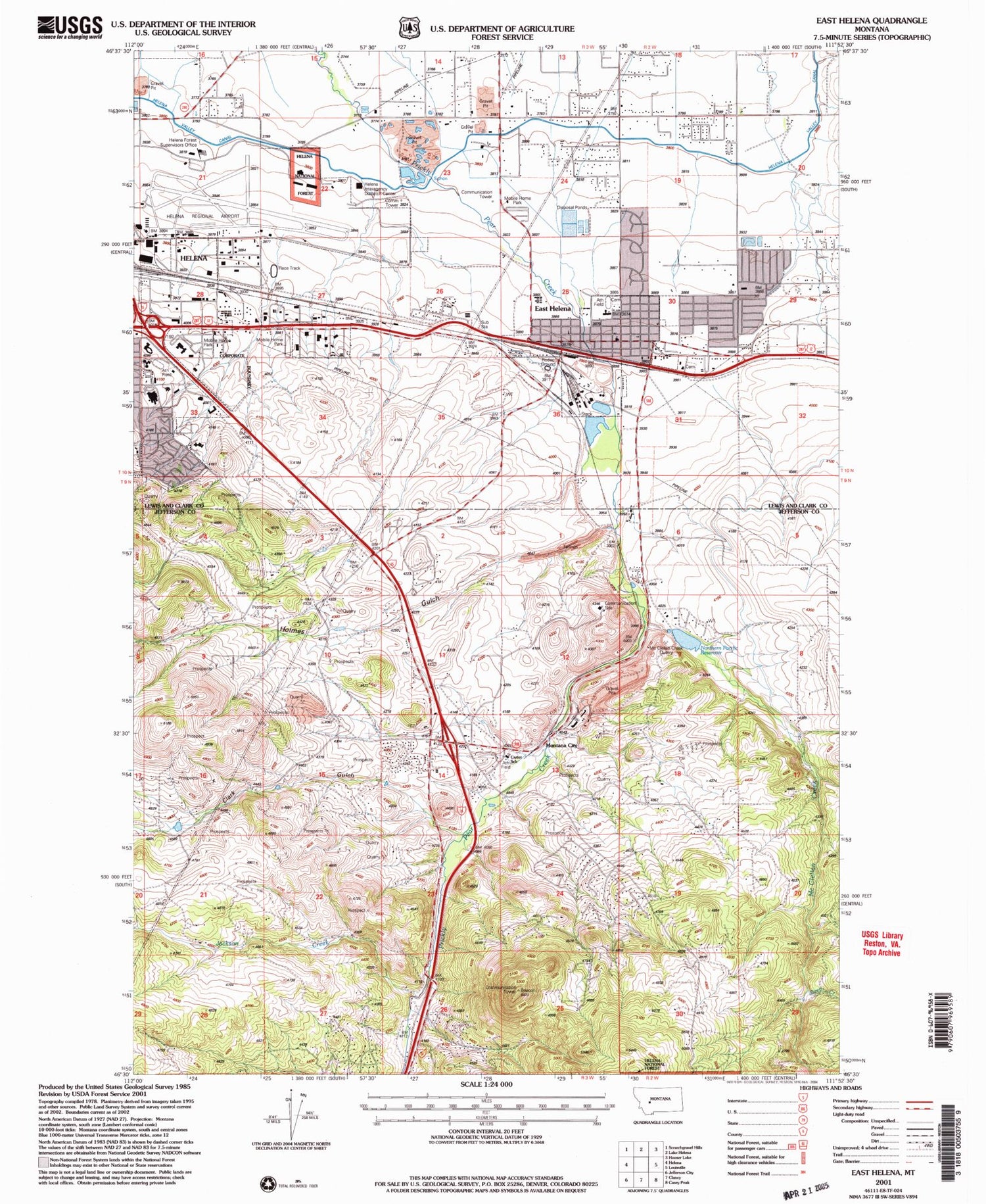 Classic USGS East Helena Montana 7.5'x7.5' Topo Map Image