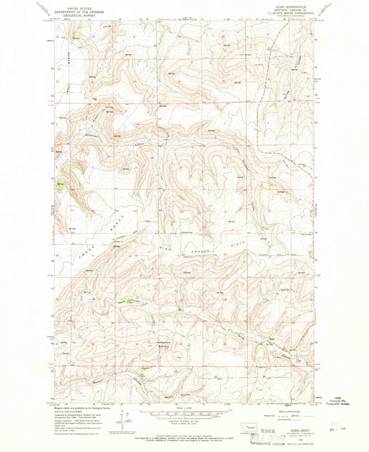 Classic USGS Eden Montana 7.5'x7.5' Topo Map Image