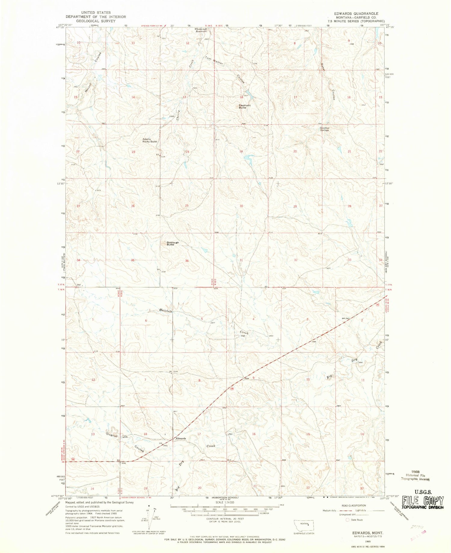 Classic USGS Edwards Montana 7.5'x7.5' Topo Map Image
