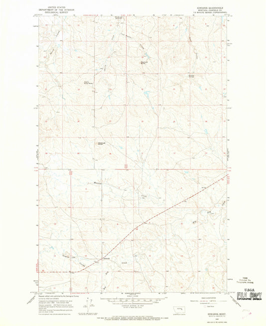 Classic USGS Edwards Montana 7.5'x7.5' Topo Map Image