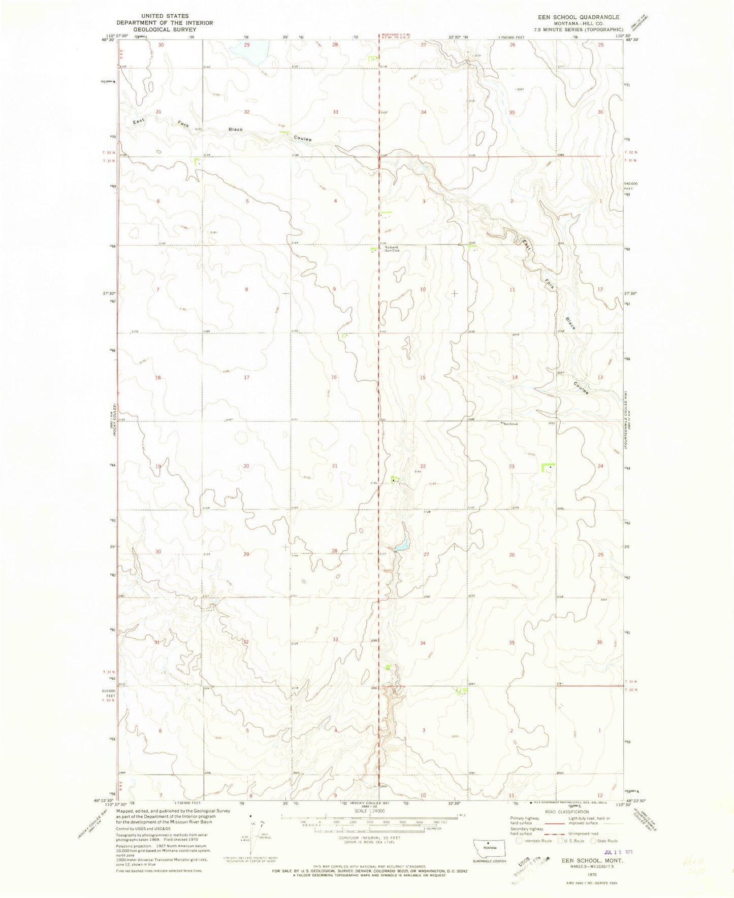 Classic USGS Een School Montana 7.5'x7.5' Topo Map Image