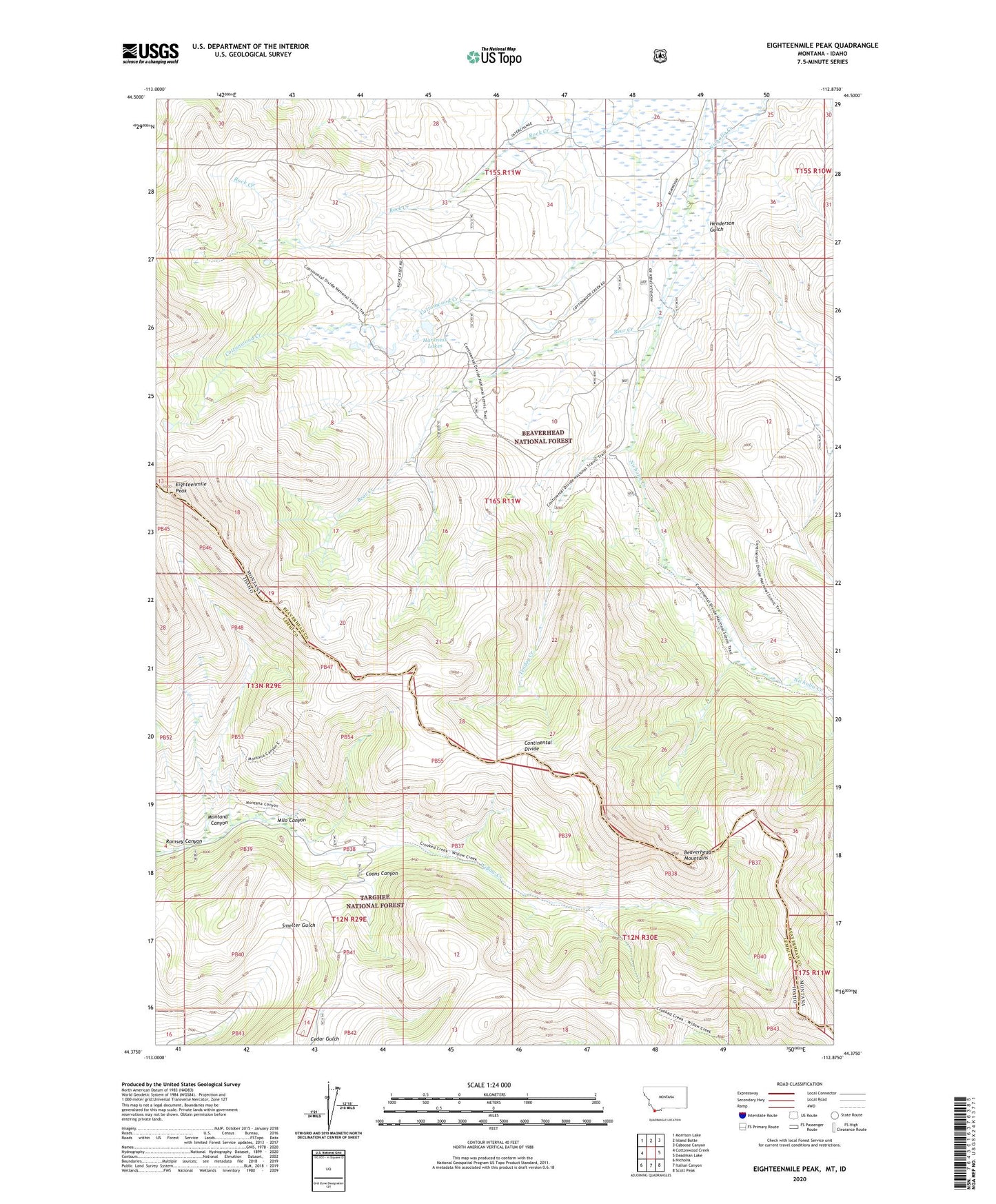 Eighteenmile Peak Montana US Topo Map Image