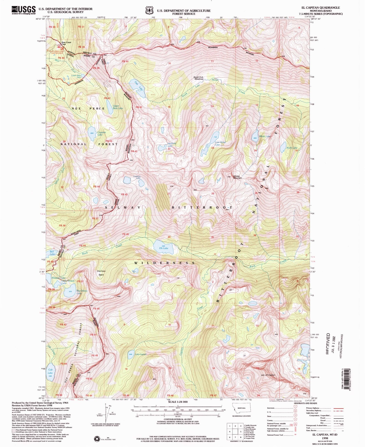 Classic USGS El Capitan Montana 7.5'x7.5' Topo Map Image