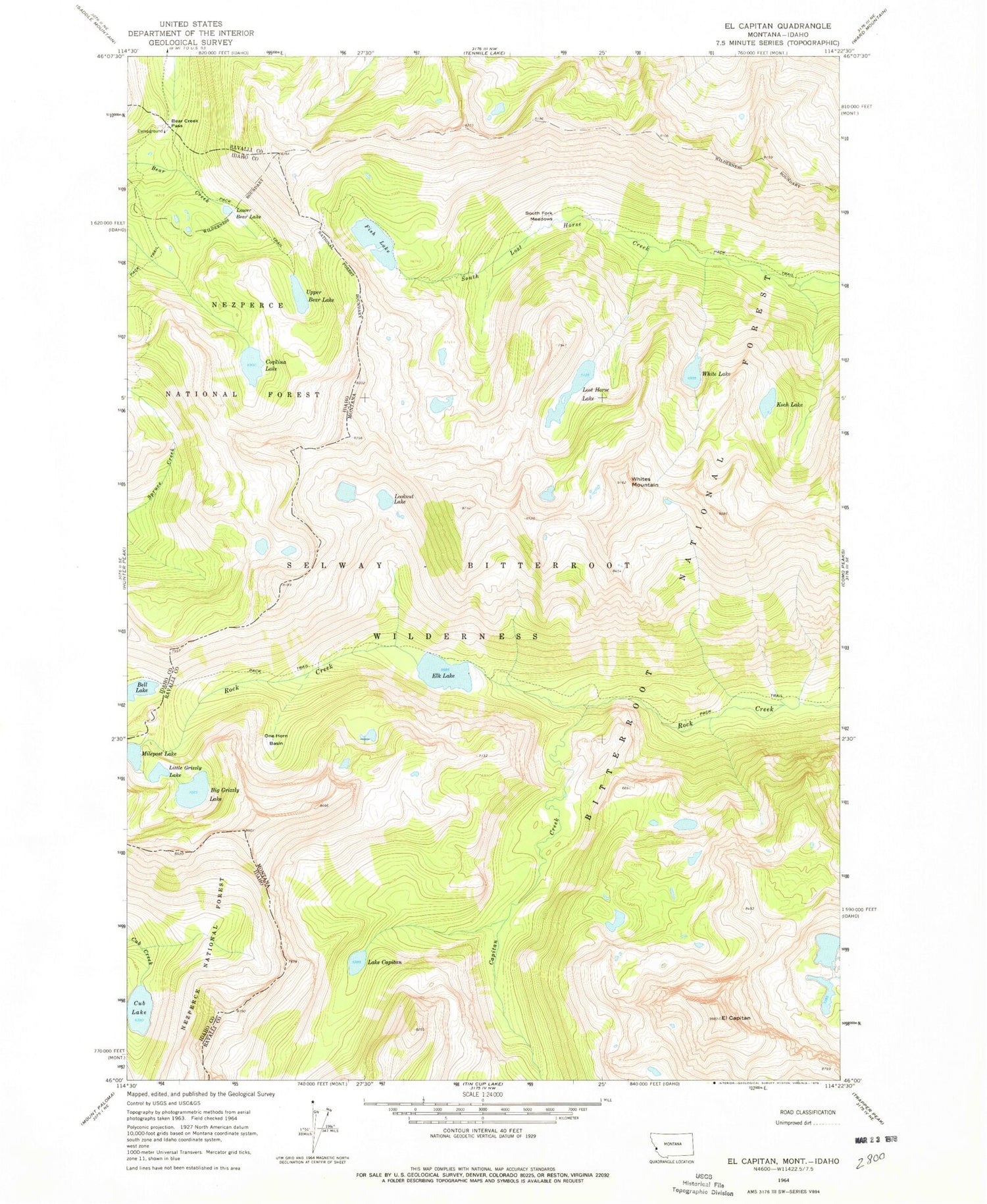 Classic USGS El Capitan Montana 7.5'x7.5' Topo Map Image