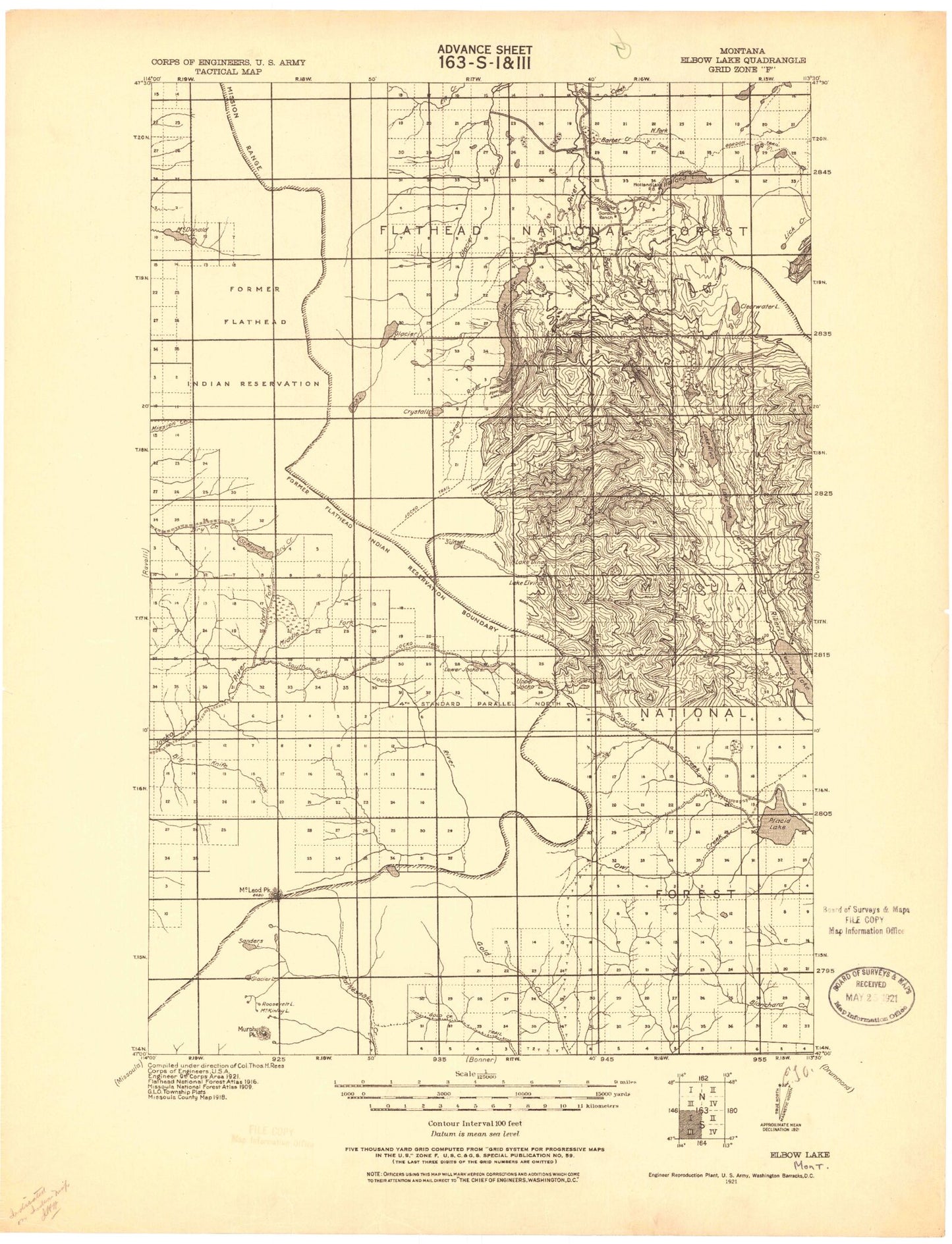 Historic 1921 Lindbergh Lake Montana 30'x30' Topo Map Image