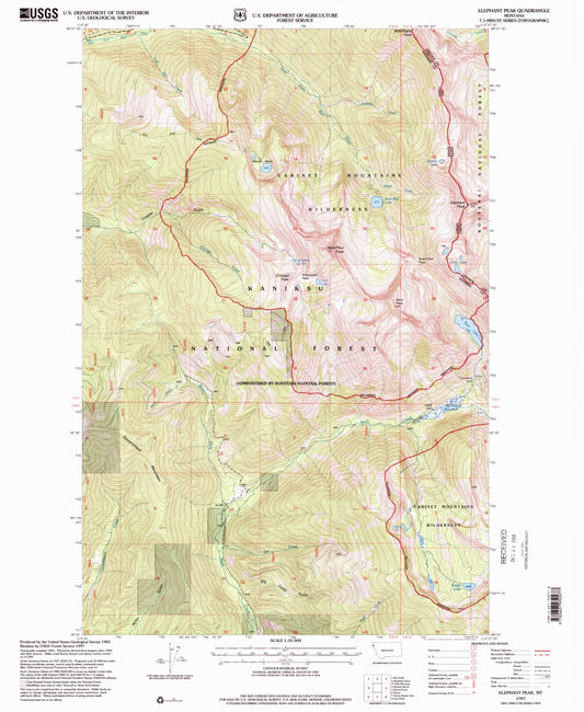 Classic USGS Elephant Peak Montana 7.5'x7.5' Topo Map Image