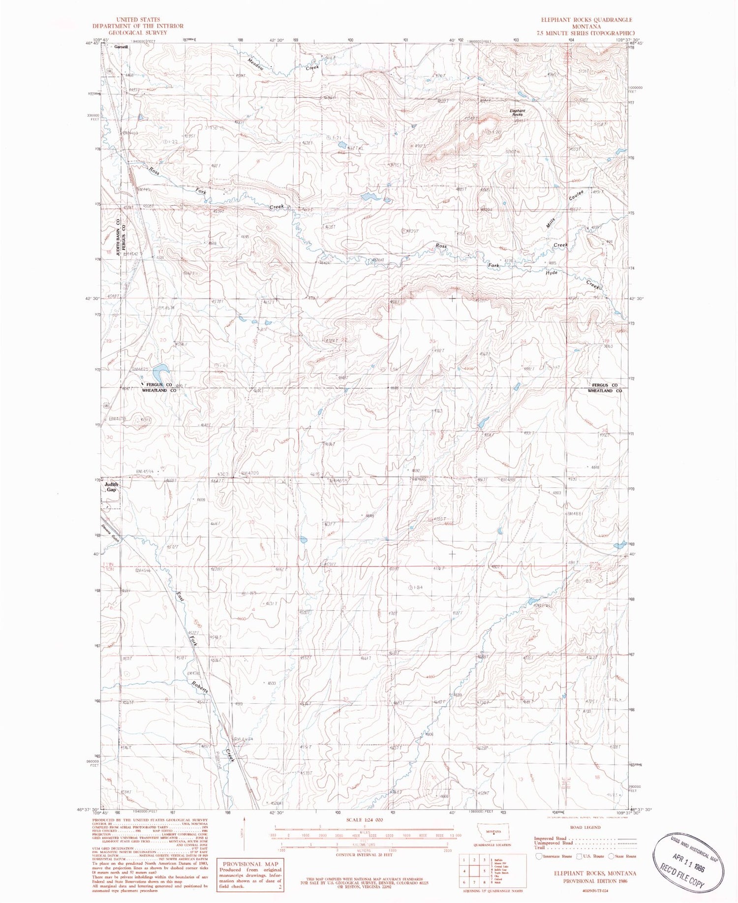 Classic USGS Elephant Rocks Montana 7.5'x7.5' Topo Map Image