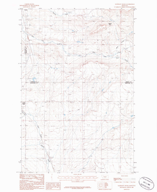 Classic USGS Elephant Rocks Montana 7.5'x7.5' Topo Map Image