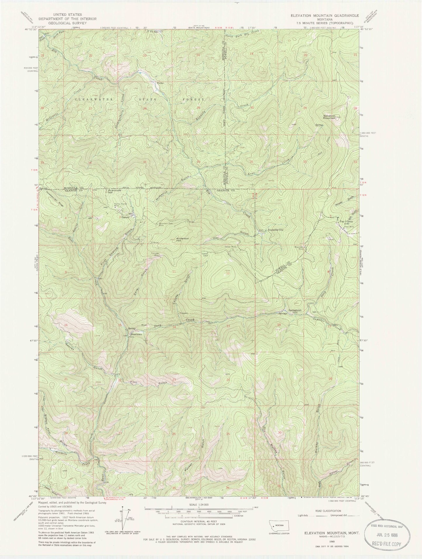 Classic USGS Elevation Mountain Montana 7.5'x7.5' Topo Map Image