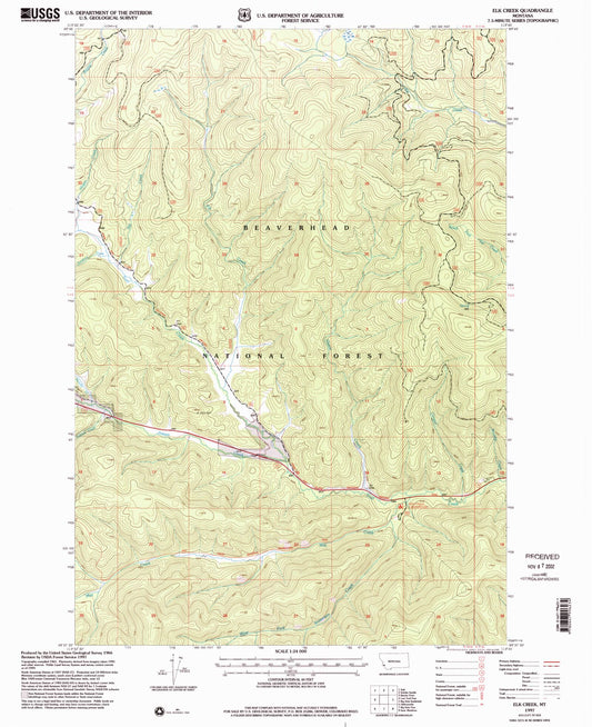 Classic USGS Elk Creek Montana 7.5'x7.5' Topo Map Image