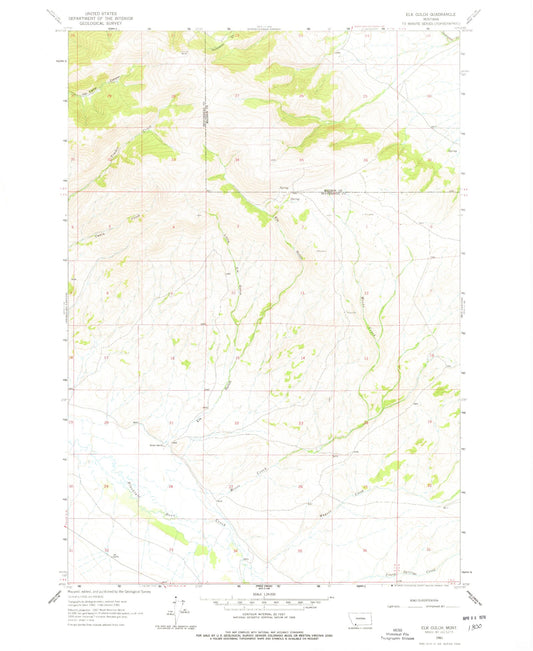 Classic USGS Elk Gulch Montana 7.5'x7.5' Topo Map Image
