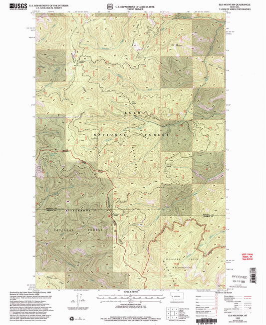 Classic USGS Elk Mountain Montana 7.5'x7.5' Topo Map Image