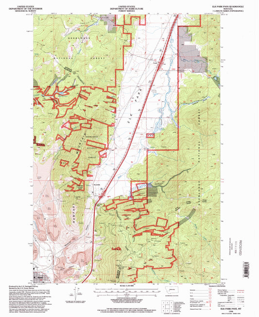 Classic USGS Elk Park Pass Montana 7.5'x7.5' Topo Map Image