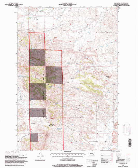 Classic USGS Elk Ridge Montana 7.5'x7.5' Topo Map Image