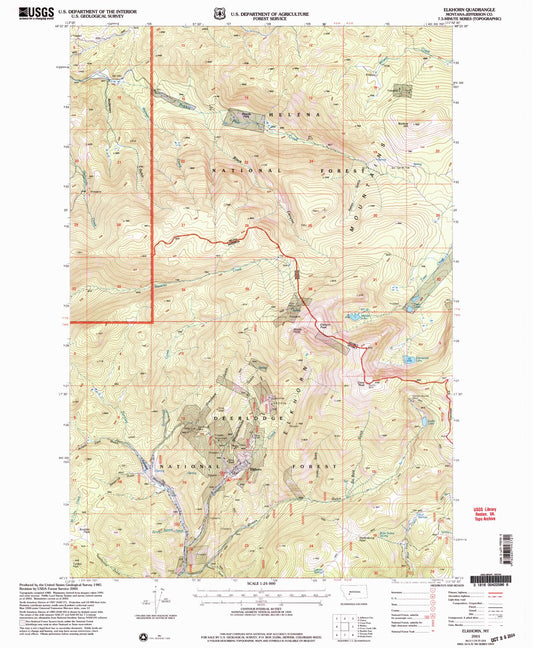 Classic USGS Elkhorn Montana 7.5'x7.5' Topo Map Image