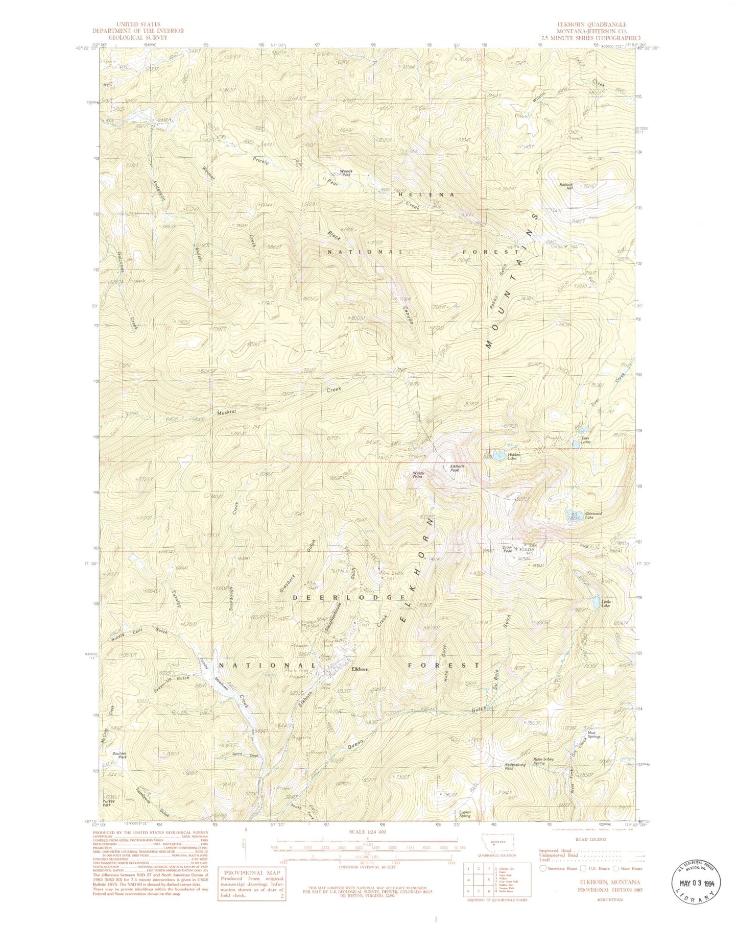 Classic USGS Elkhorn Montana 7.5'x7.5' Topo Map Image