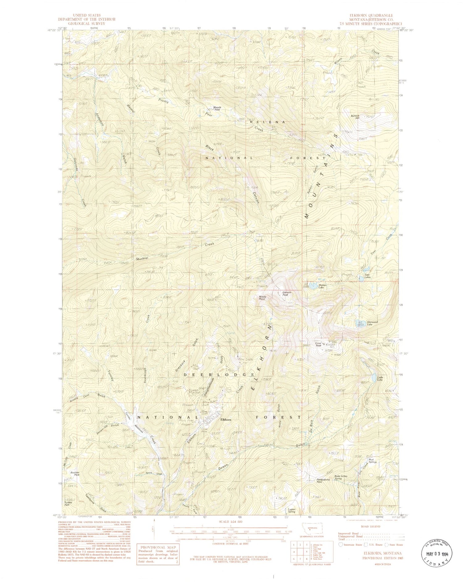 Classic USGS Elkhorn Montana 7.5'x7.5' Topo Map Image