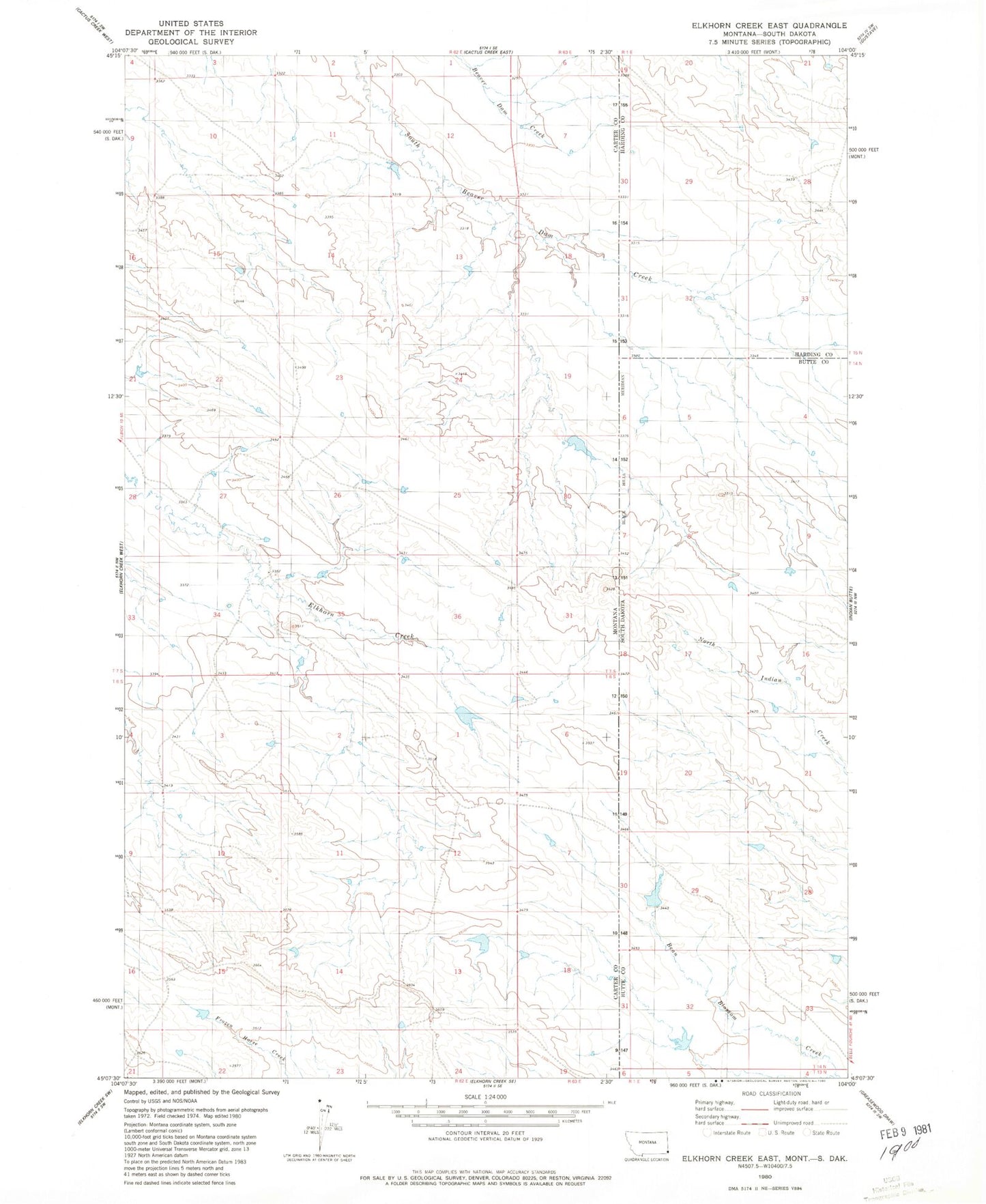 Classic USGS Elkhorn Creek East Montana 7.5'x7.5' Topo Map Image
