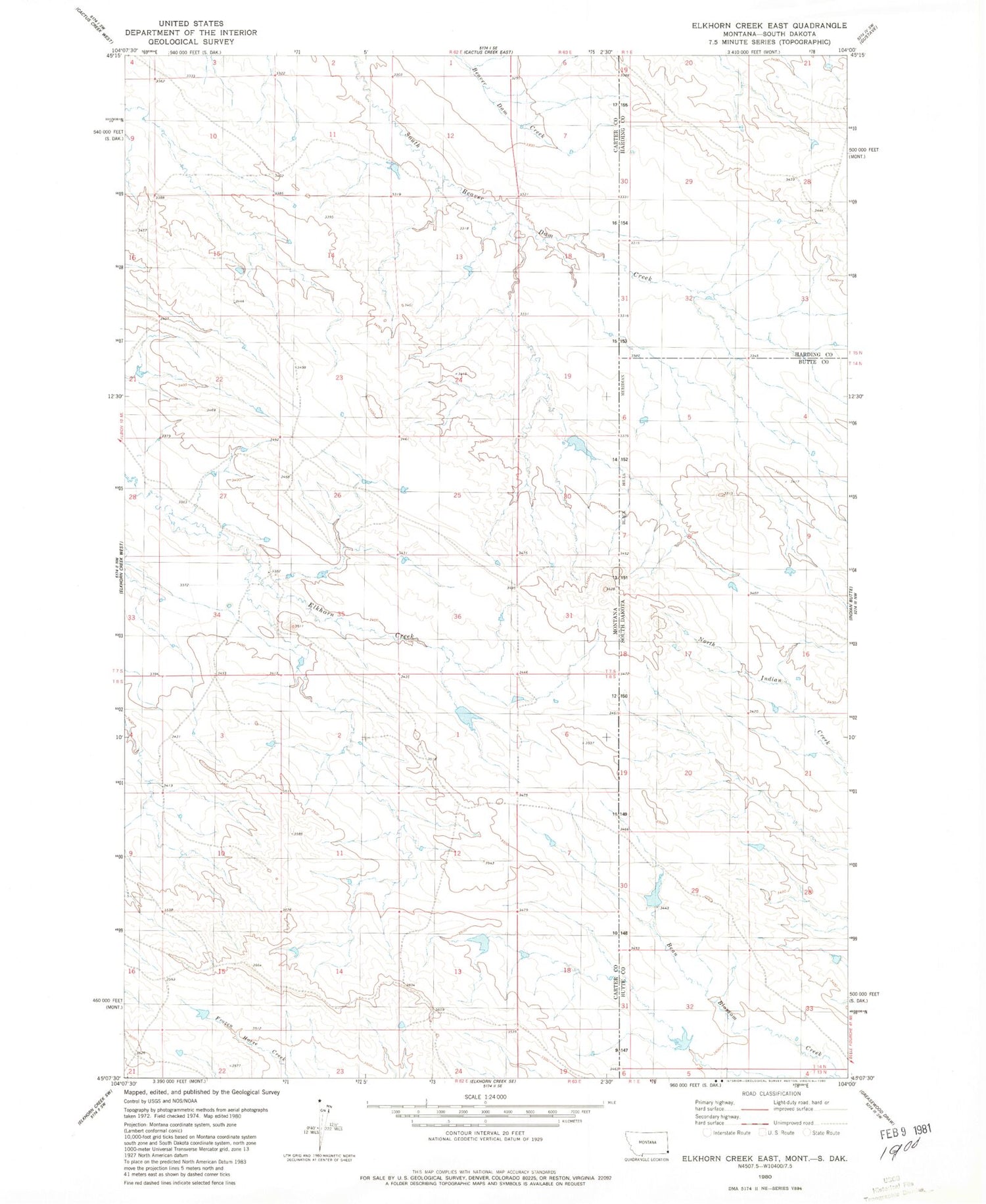 Classic USGS Elkhorn Creek East Montana 7.5'x7.5' Topo Map Image