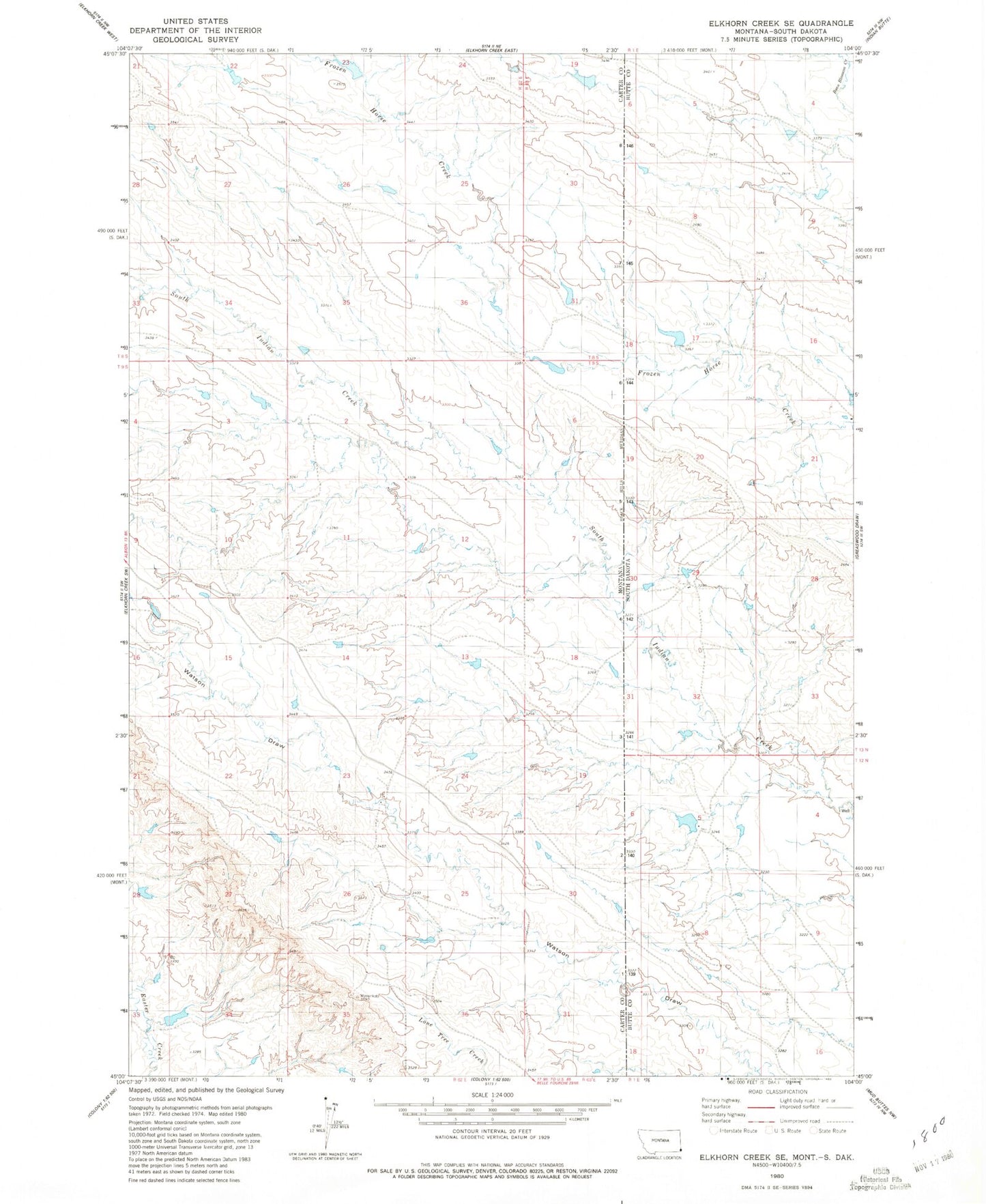 Classic USGS Elkhorn Creek SE Montana 7.5'x7.5' Topo Map Image