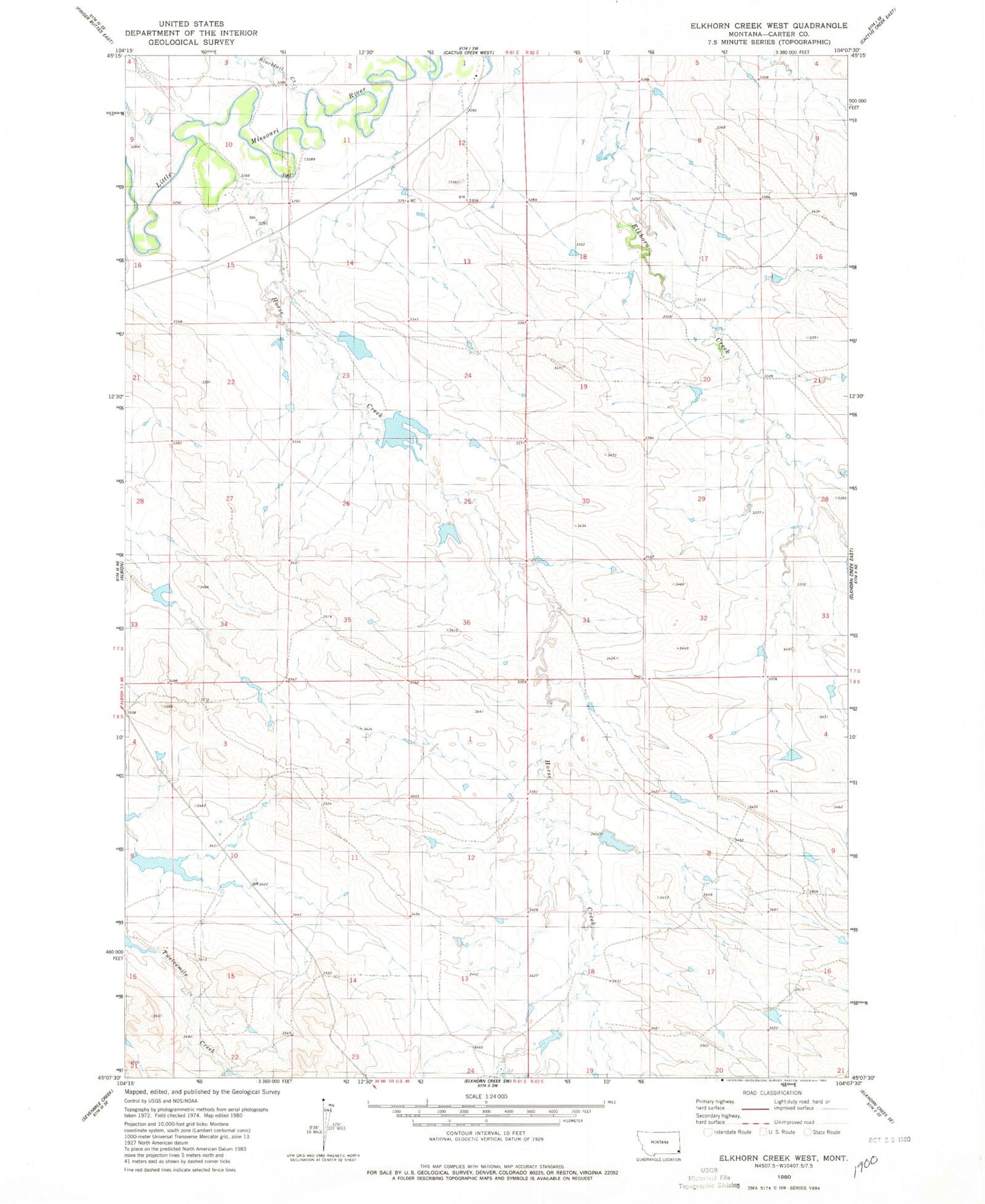 Classic USGS Elkhorn Creek West Montana 7.5'x7.5' Topo Map Image