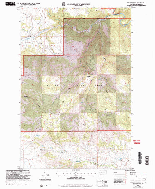 Classic USGS Ellis Canyon Montana 7.5'x7.5' Topo Map Image