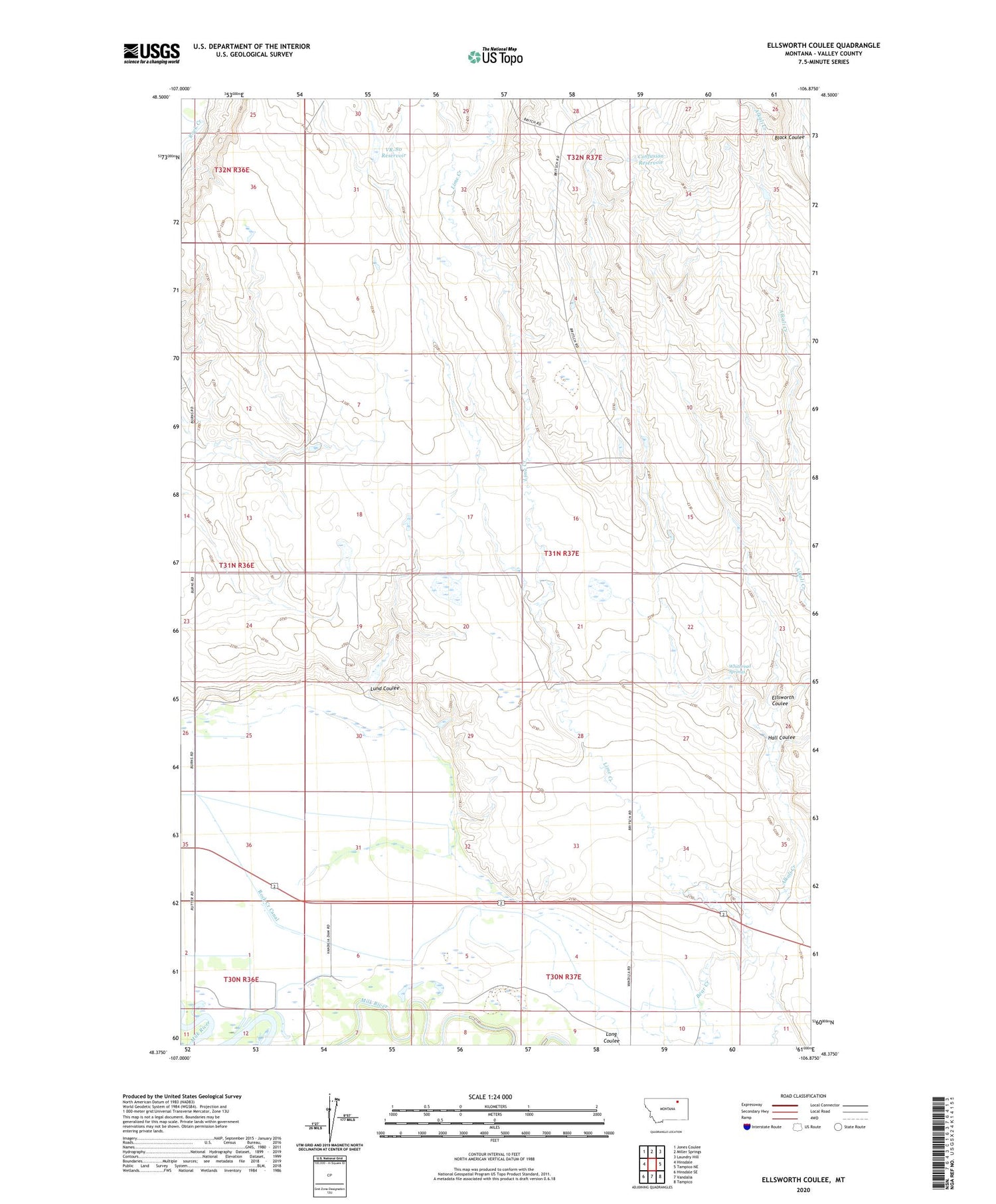Ellsworth Coulee Montana US Topo Map Image