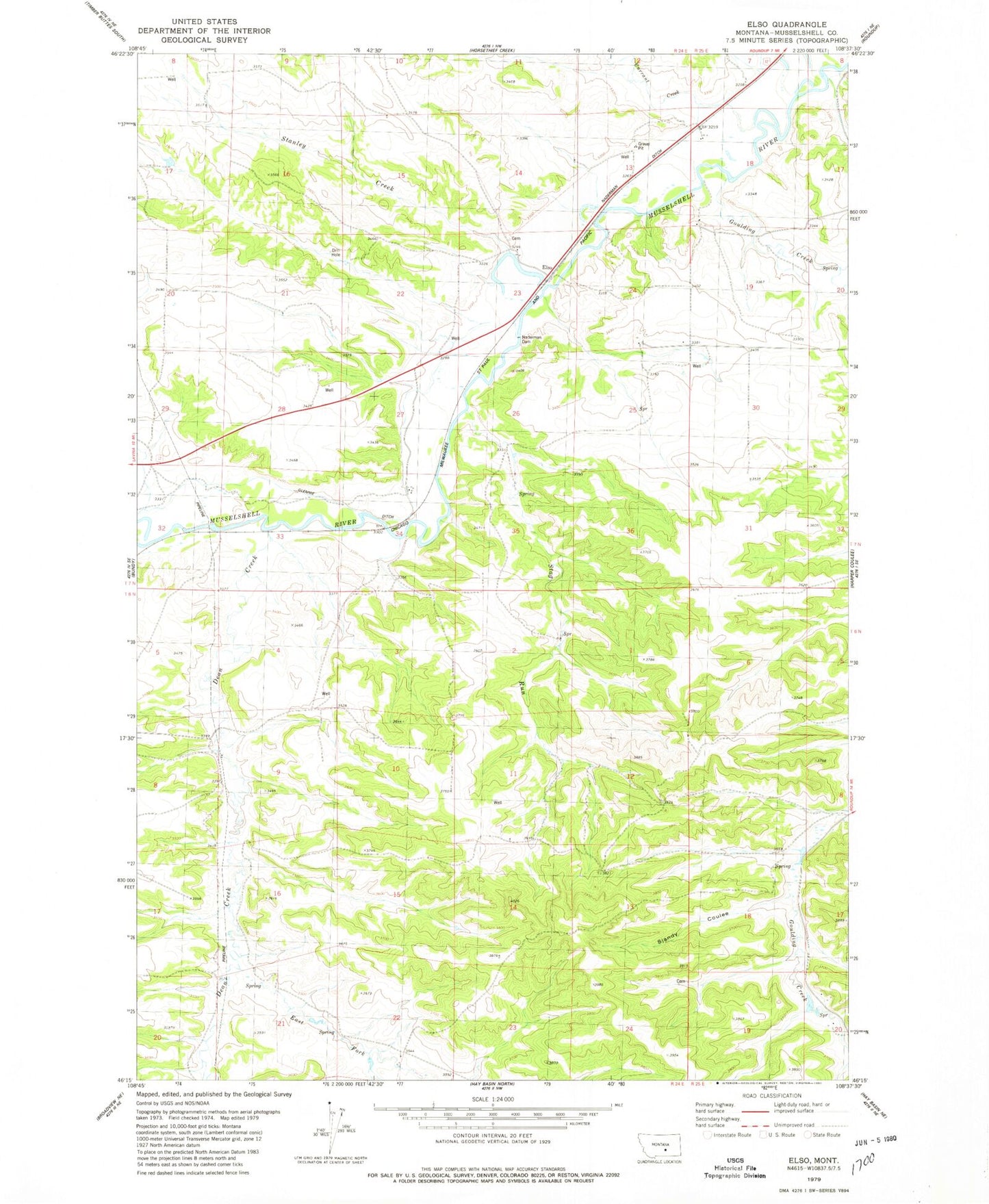 Classic USGS Elso Montana 7.5'x7.5' Topo Map Image