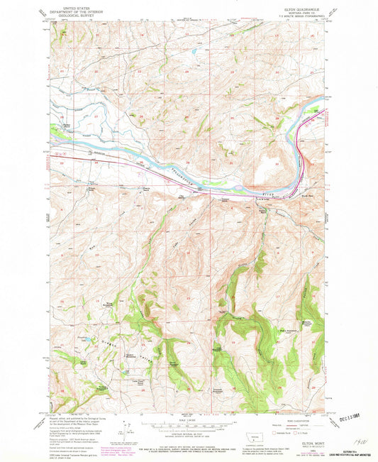 Classic USGS Elton Montana 7.5'x7.5' Topo Map Image