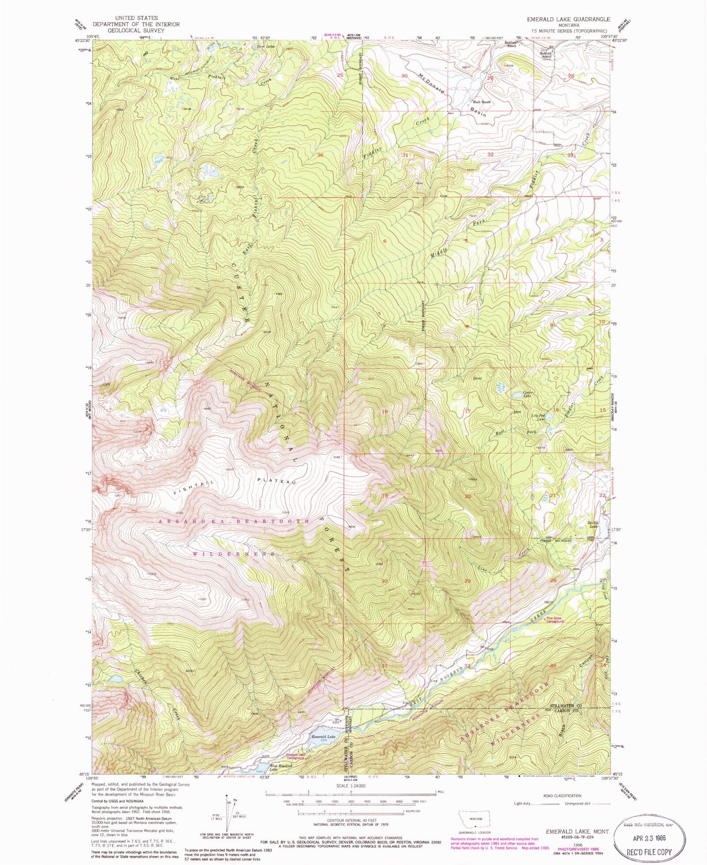 Classic USGS Emerald Lake Montana 7.5'x7.5' Topo Map Image
