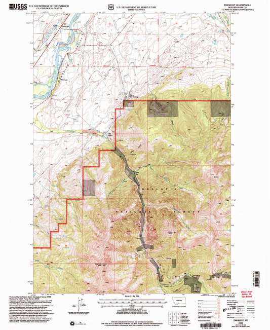 Classic USGS Emigrant Montana 7.5'x7.5' Topo Map Image