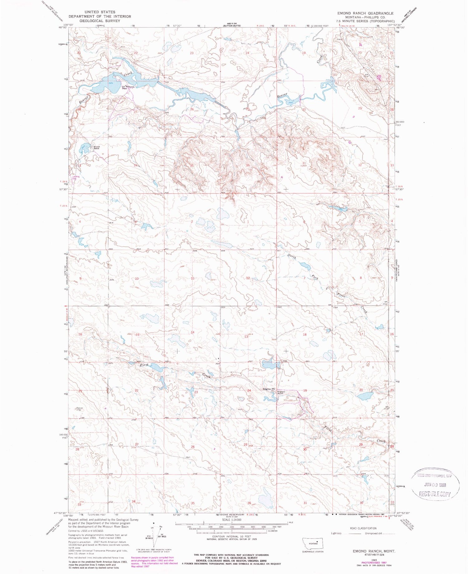 Classic USGS Emond Ranch Montana 7.5'x7.5' Topo Map Image