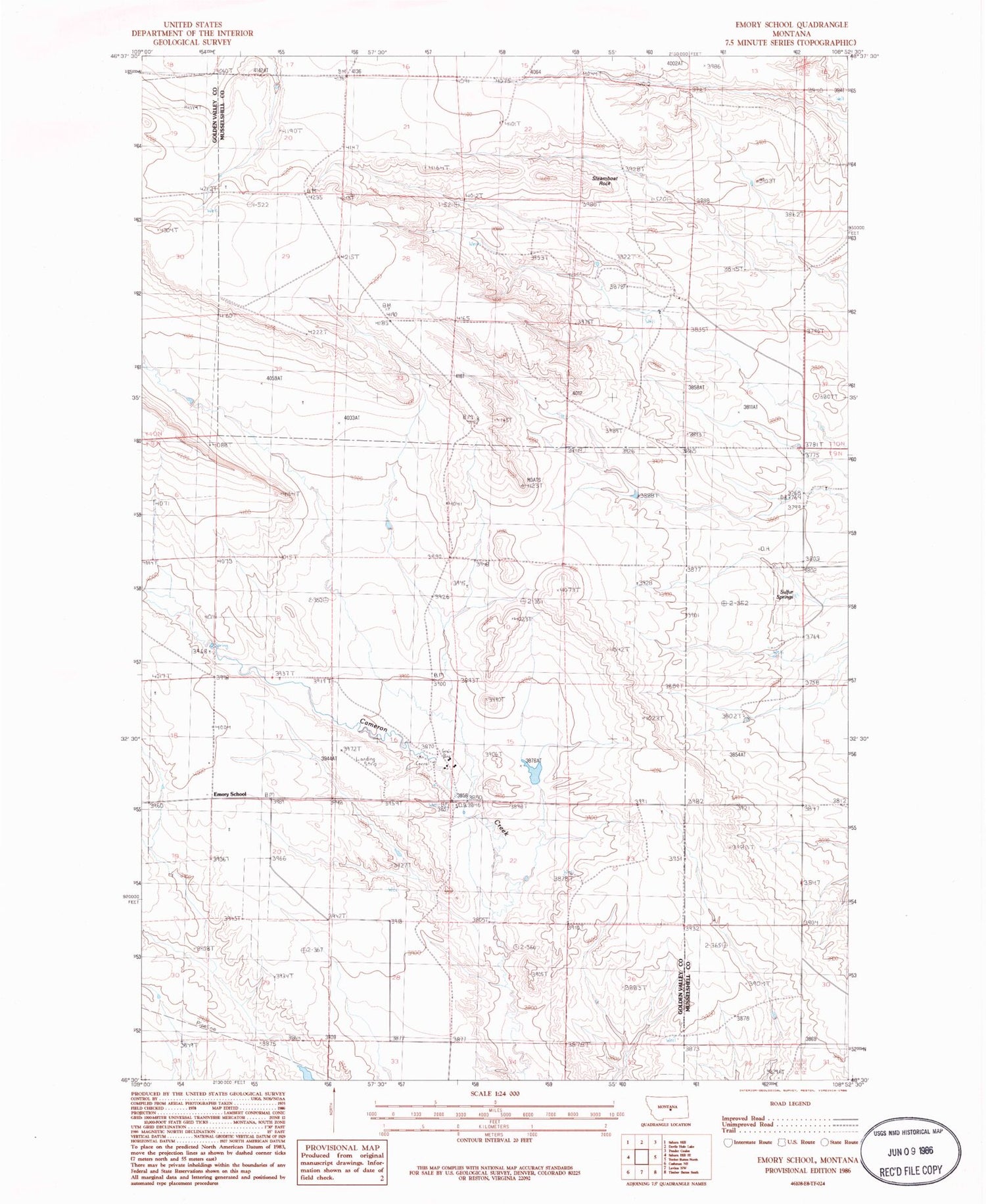 Classic USGS Emory School Montana 7.5'x7.5' Topo Map Image