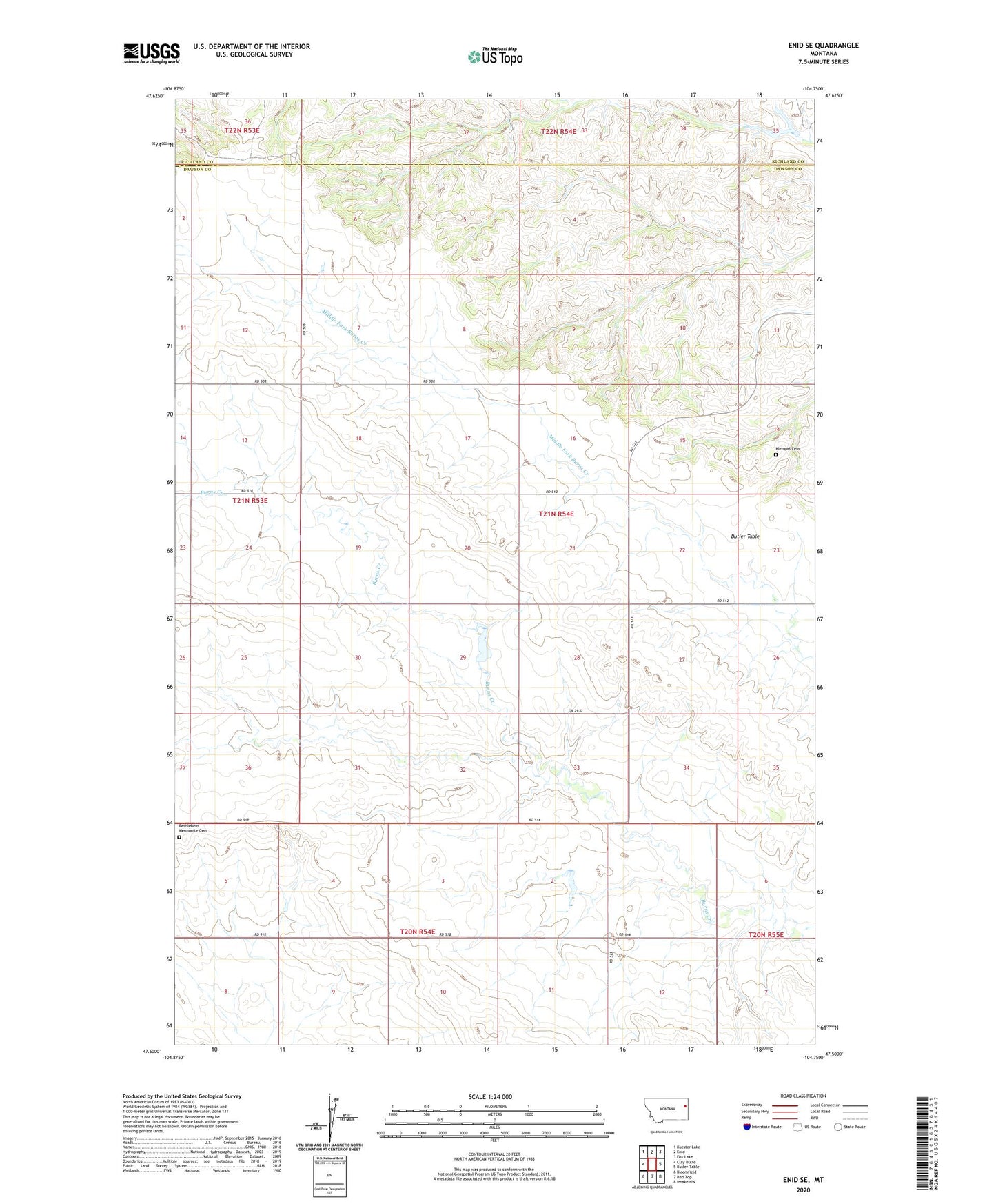 Enid SE Montana US Topo Map Image