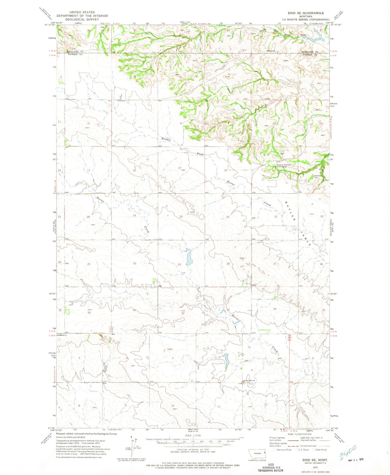 Classic USGS Enid SE Montana 7.5'x7.5' Topo Map Image