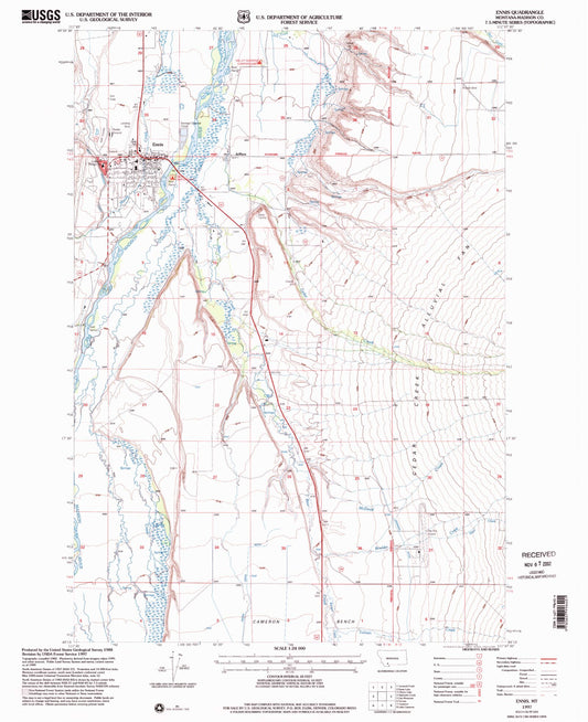 Classic USGS Ennis Montana 7.5'x7.5' Topo Map Image