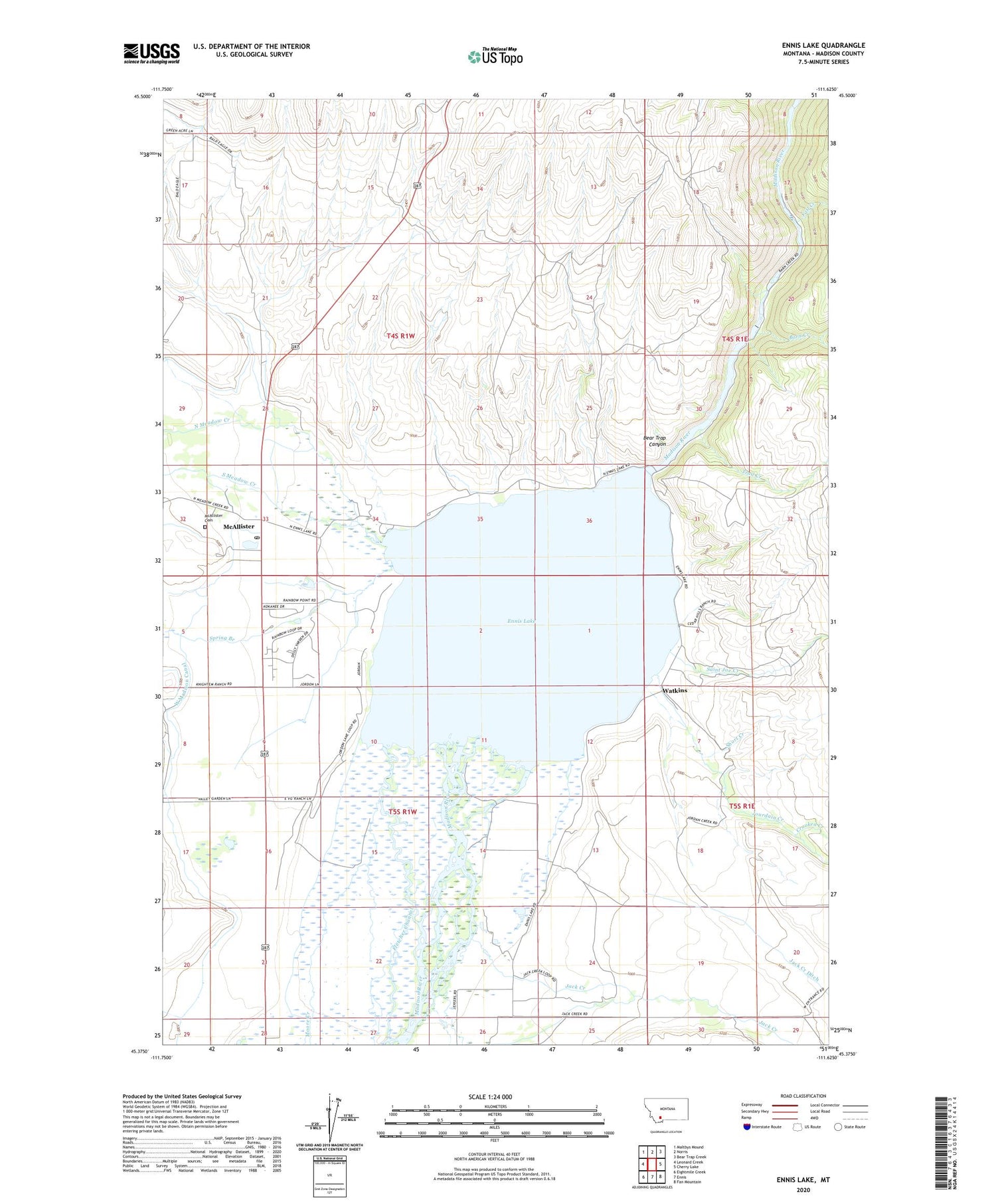 Ennis Lake Montana US Topo Map Image