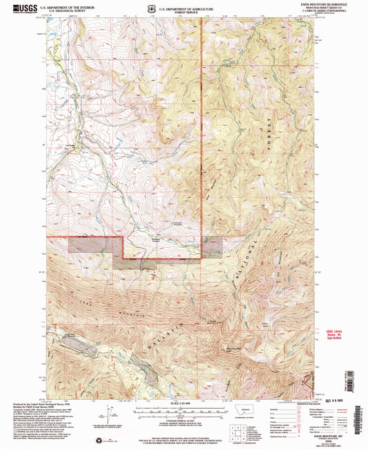 Classic USGS Enos Mountain Montana 7.5'x7.5' Topo Map Image