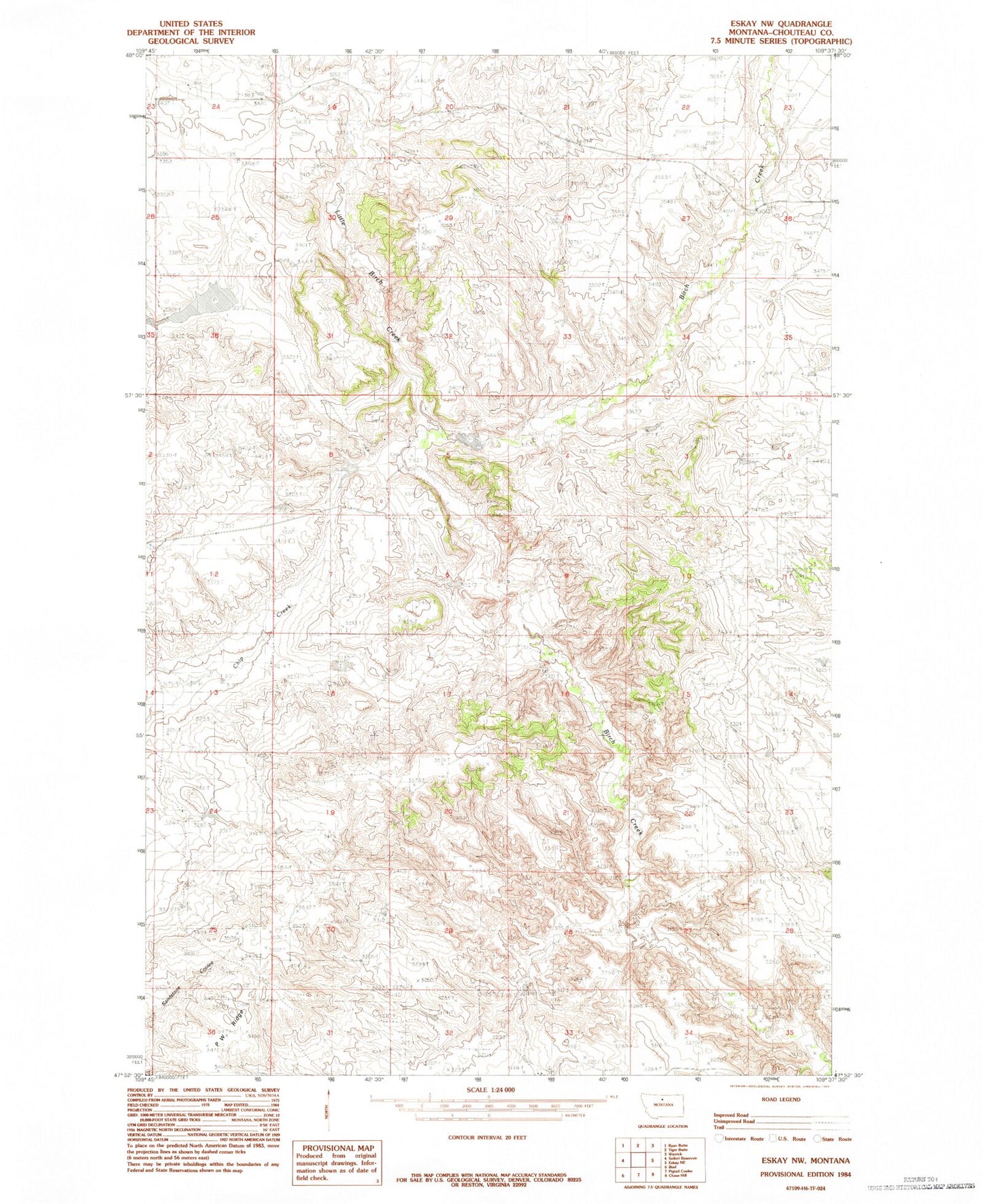 Classic USGS Eskay NW Montana 7.5'x7.5' Topo Map Image