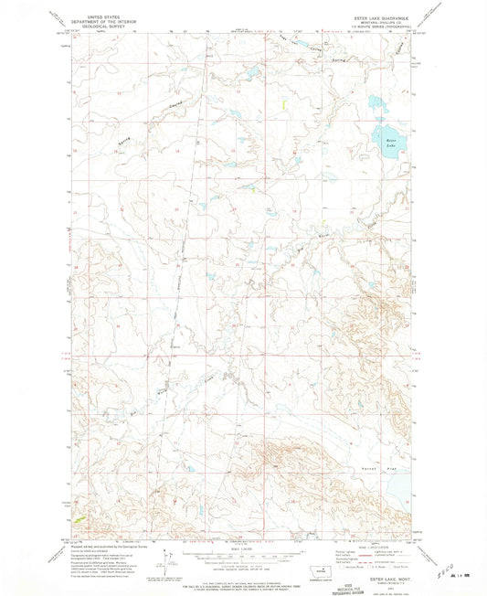 Classic USGS Ester Lake Montana 7.5'x7.5' Topo Map Image