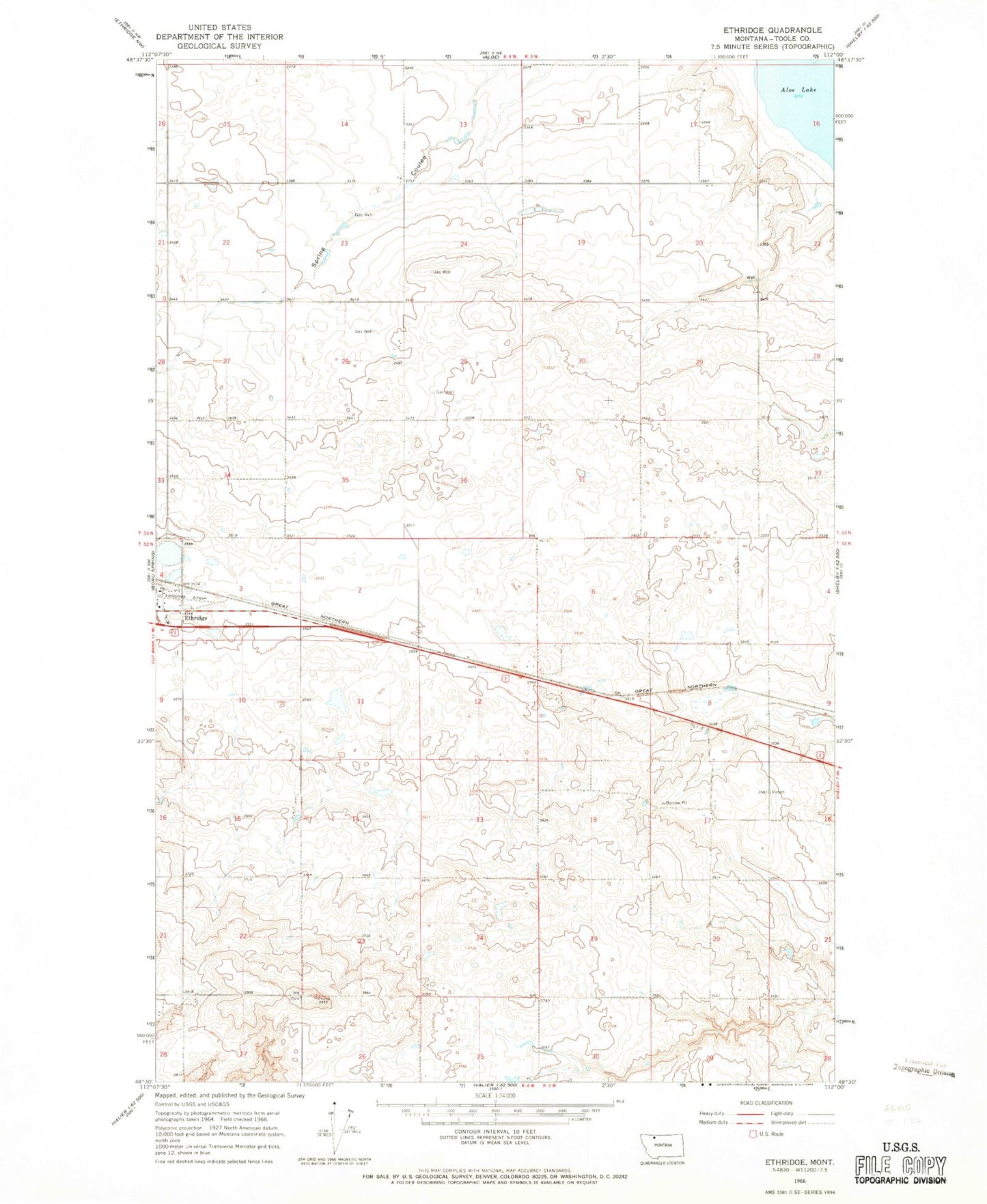 Classic USGS Ethridge Montana 7.5'x7.5' Topo Map Image