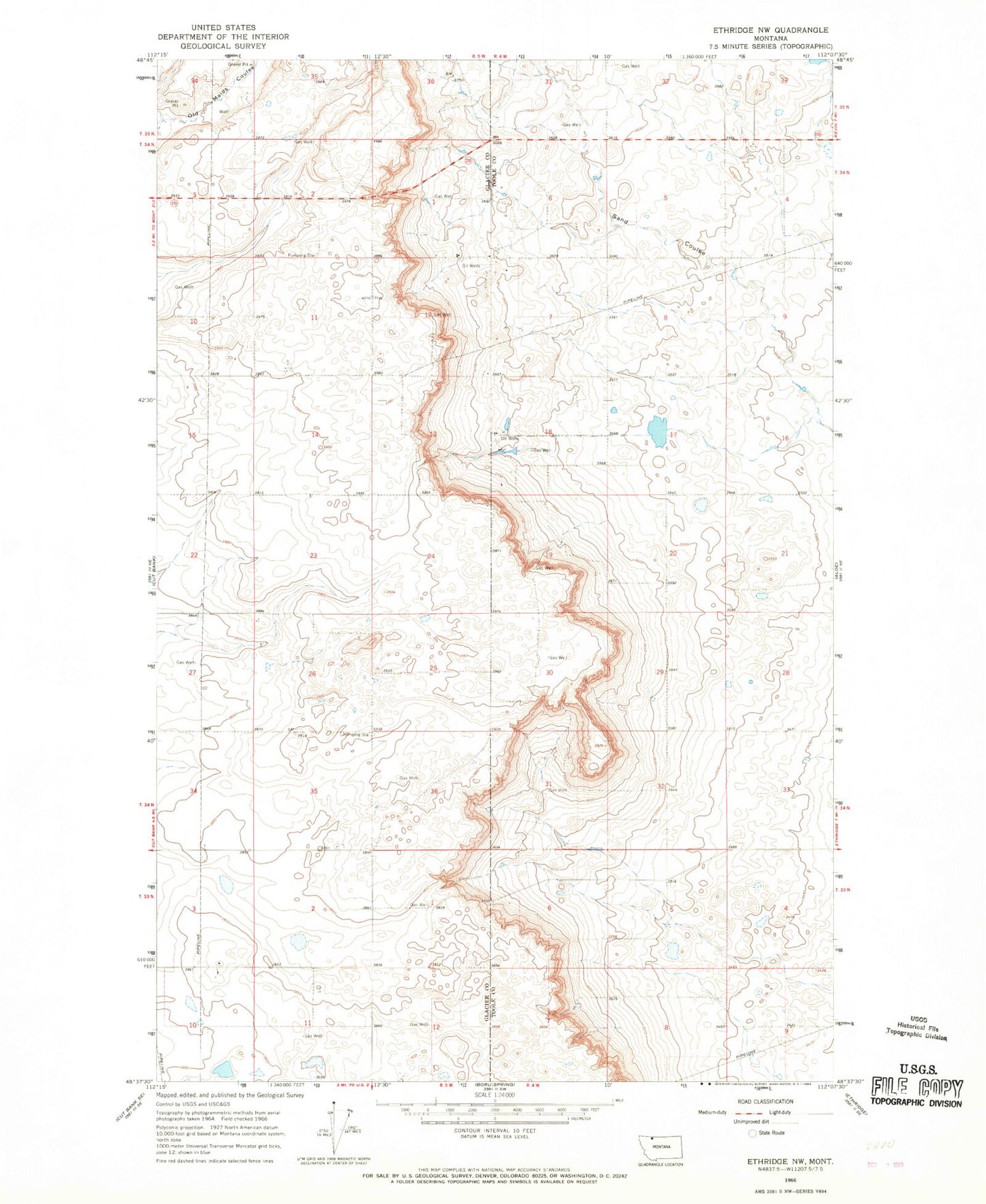 Classic USGS Ethridge NW Montana 7.5'x7.5' Topo Map Image