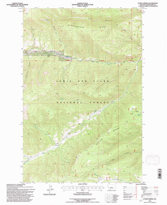 Classic USGS Ettien Spring Montana 7.5'x7.5' Topo Map Image
